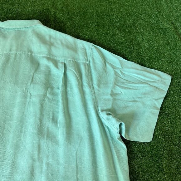 Tommy Bahama Short Sleeve Floral Textured Woven Silk Solid Green Shirt Size XL - Picture 16 of 16